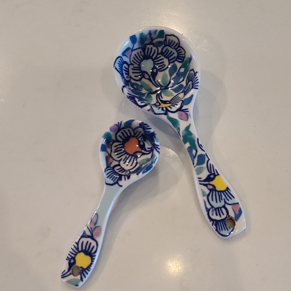 2 Anthropologie Floral Ceramic Measuring Spoons